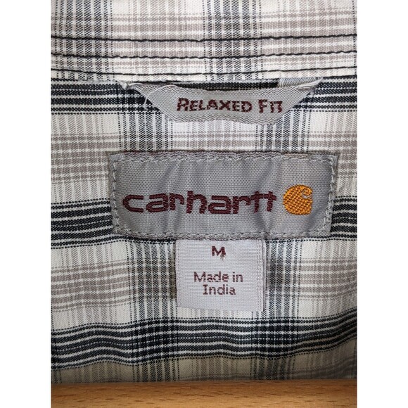 Carhartt Relaxed Fit Button Up Shirt Men's Medium Blue/Gray Plaid Short Sleeve - Picture 4 of 8